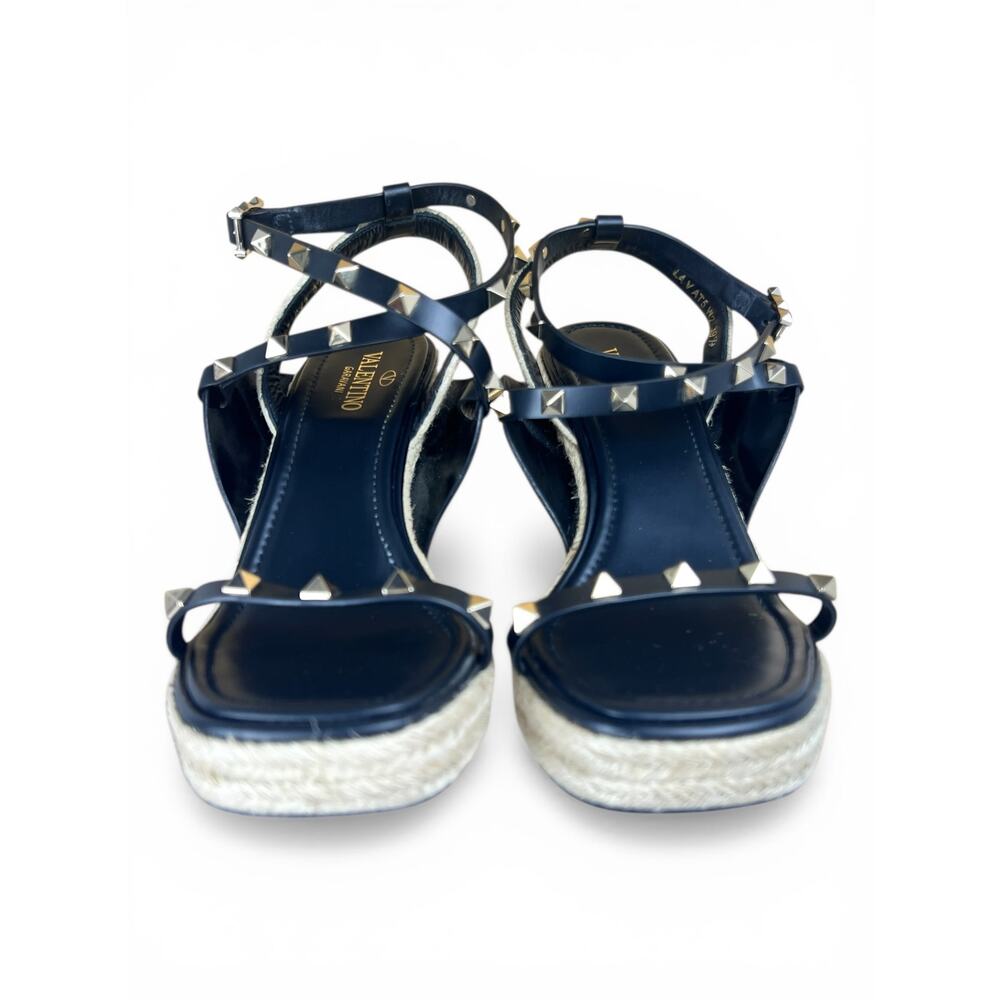 Valentino Garavani Rockstud Espadrille Wedge Sandals Black 39.5 - Picture 5 of 9